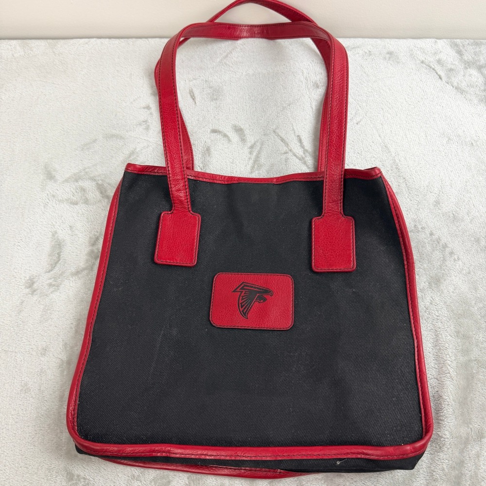 NFL Atlanta Falcons Canvas‎ Leather Trim Tote Bag Black Red Football Fan Gear